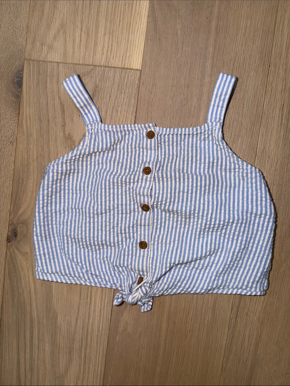 H&M Blue and White Striped Tie-Front Crop
